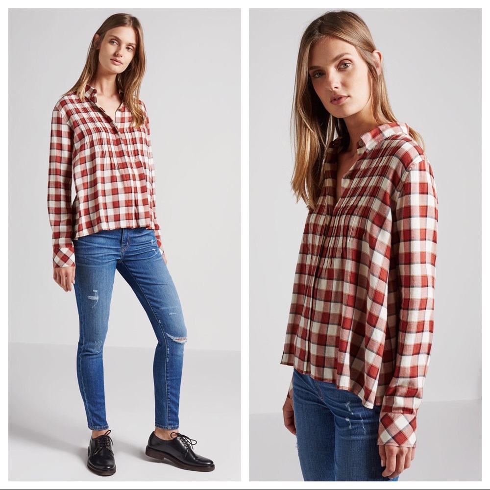 Current/Elliott  The Lucy Tuck LS Plaid Blouse